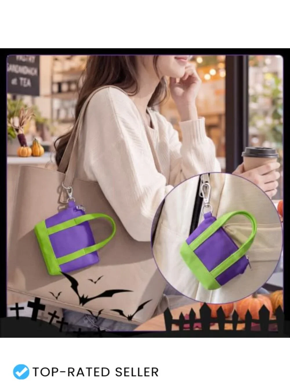 Mini Tote Bag Keychain Zipper Pouch Polyester Cosmetic Organizer Gift